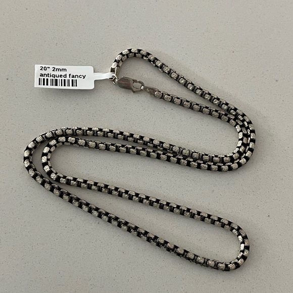 Sterling Silver 925 and Black Antique 3.5mm Box Chain Necklace 20” long